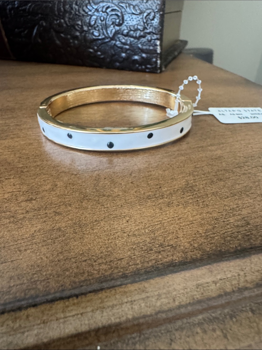Gold & White Enamel Polka Dot Bangle Bracelet - NWT